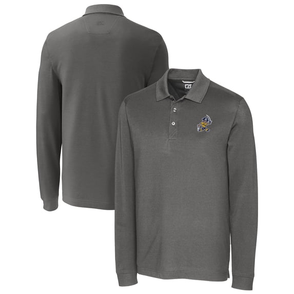 Men's Cutter & Buck  Gray ETSU Buccaneers Advantage Tri-Blend Pique Long Sleeve DryTec Polo