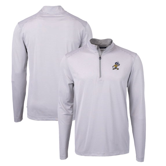 Men's Cutter & Buck Gray ETSU Buccaneers Big & Tall Virtue Eco Pique Micro Stripe Recycled Quarter-Zip DryTec Top