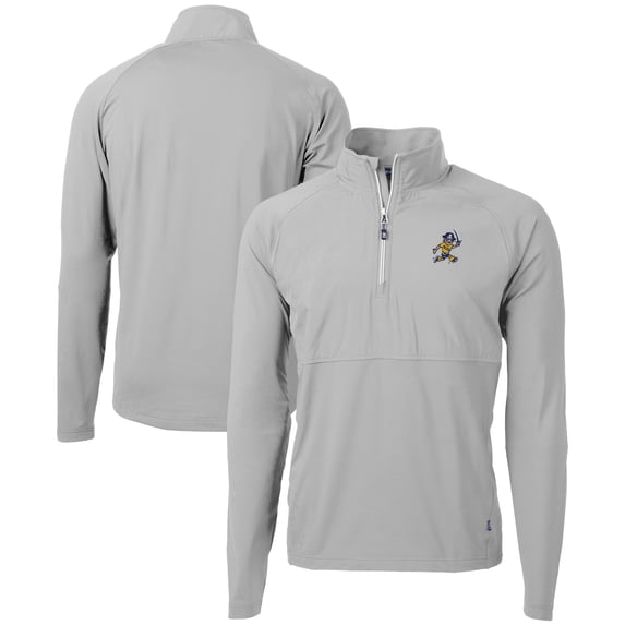 Men's Cutter & Buck Gray ETSU Buccaneers DryTec Adapt Eco Knit Hybrid Recycled Raglan Quarter-Zip Jacket