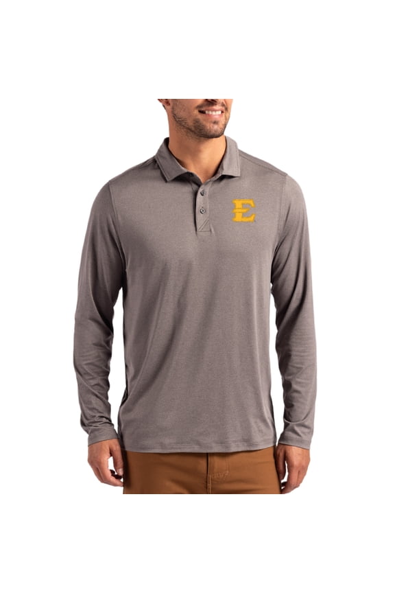 Men's Cutter & Buck  Gray ETSU Buccaneers Primary Coastline Epic Comfort Long-Sleeve Polo