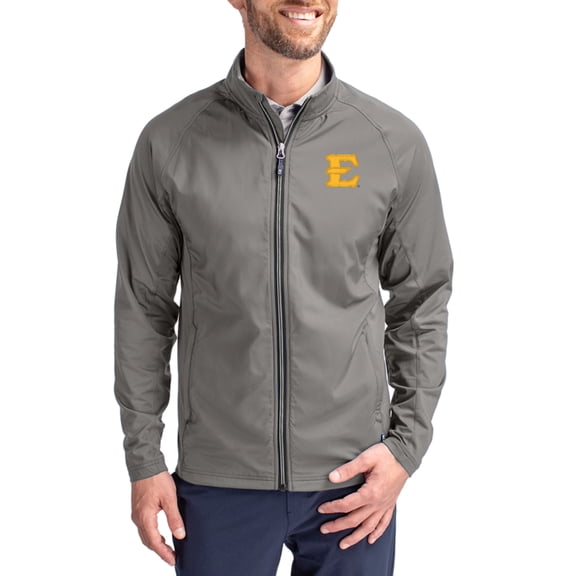 Men's Cutter & Buck Gray ETSU Buccaneers Primary Logo Adapt Eco Knit Raglan Full-Zip Jacket