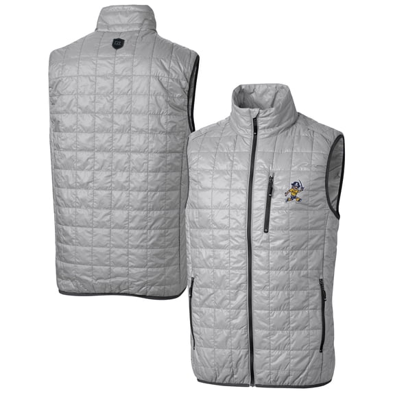 Men's Cutter & Buck Gray ETSU Buccaneers Vault Rainier PrimaLoft Eco Insulated Full-Zip Puffer Vest
