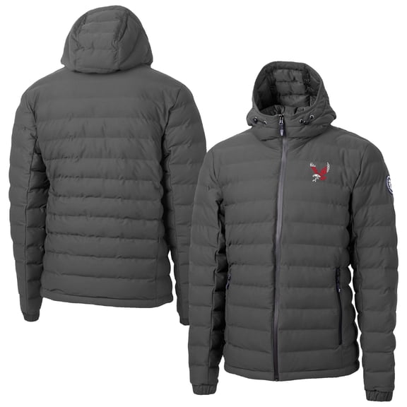 Men's-Cutter & Buck Gray Eastern Washington Eagles Mission Ridge Eco Insulated Repreve Hooded Full-Zip Puffer Jacket