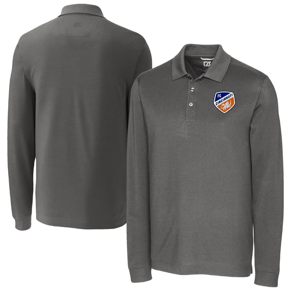 Men's-Cutter & Buck Gray FC Cincinnati Big & Tall Advantage Eco Tri-Blend Pique Long Sleeve Polo