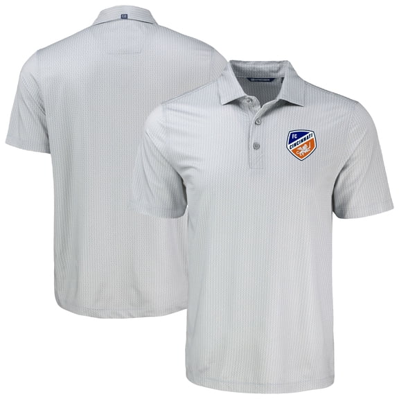 Men's-Cutter & Buck  Gray FC Cincinnati Pike Eco Shadow Check Print Recycled Polo