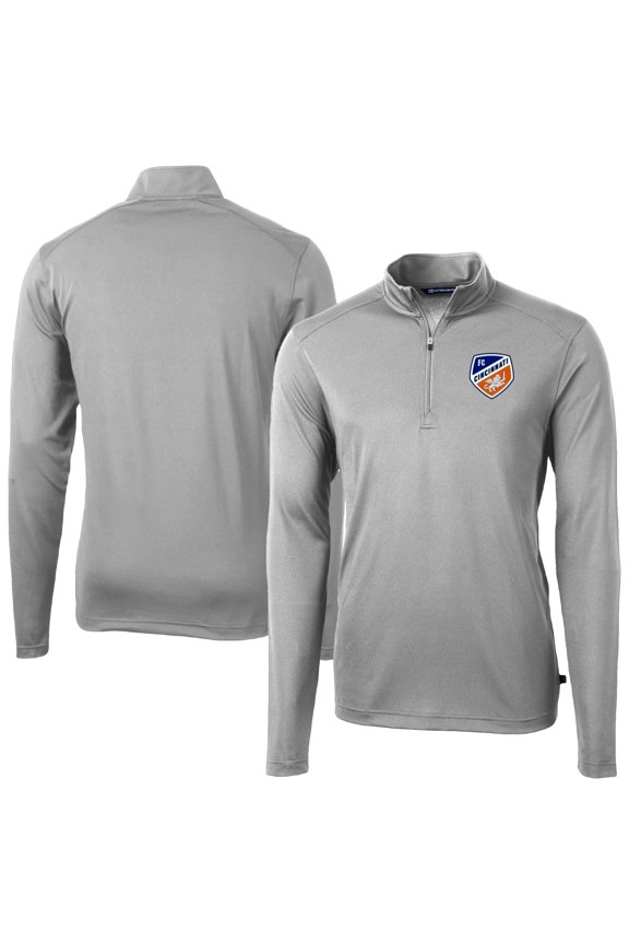 Men's-Cutter & Buck Gray FC Cincinnati Virtue Eco Pique Recycled Quarter-Zip Pullover Top