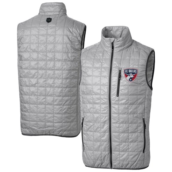 Men's-Cutter & Buck  Gray FC Dallas Big & Tall Rainier PrimaLoft Eco Insulated Full-Zip Puffer Vest