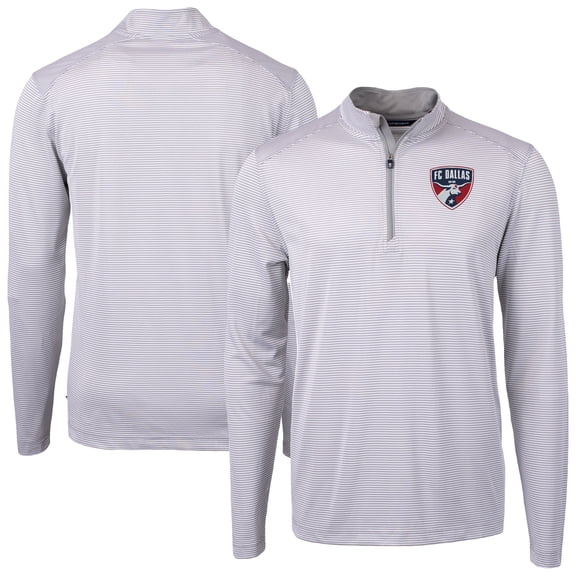 Men's-Cutter & Buck Gray FC Dallas Big & Tall Virtue Eco Pique Micro Stripe Recycled Quarter-Zip