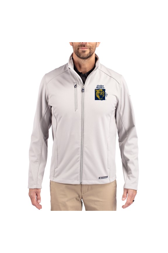 Men's Cutter & Buck Gray FIU Panthers Evoke Eco Softshell Recycled Full-Zip Jacket