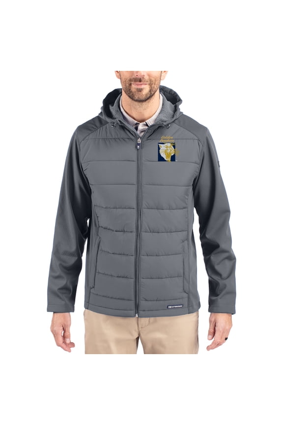 Men's Cutter & Buck Gray FIU Panthers Evoke Hybrid Eco Softshell Recycled Full Zip Hooded Jacket