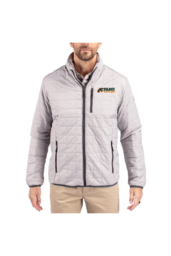 Men's-Cutter & Buck  Gray Florida A&M Rattlers Rainier Eco Insulated PrimaLoft Full-Zip Puffer Jacket
