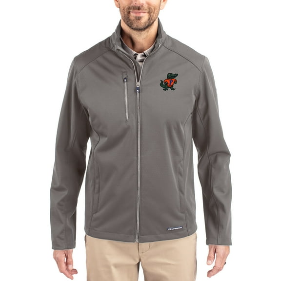 Men's Cutter & Buck Gray Florida Gators Evoke Eco Softshell Recycled Full-Zip Jacket