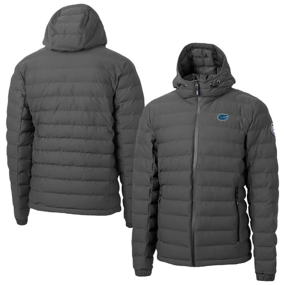 Men's-Cutter & Buck Gray Florida Gators Mission Ridge Eco Insulated Repreve Hooded Full-Zip Puffer Jacket