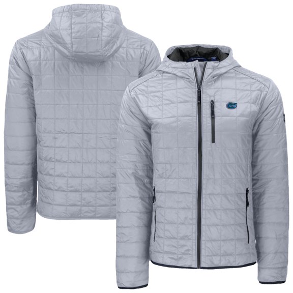 Men's-Cutter & Buck  Gray Florida Gators Rainier Eco PrimaLoft Hooded Full-Zip Jacket