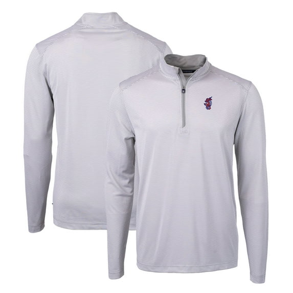 Men's Cutter & Buck Gray Florida Gators Swinging Gator Big & Tall Virtue Eco Pique Micro Stripe Recycled Quarter-Zip