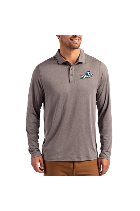 Men's Cutter & Buck Gray Florida Gulf Coast Eagles Primary Coastline Epic Comfort Long-Sleeve Polo