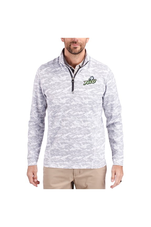 Men's-Cutter & Buck Gray Florida Gulf Coast Eagles Traverse Stretch Eco Camo DryTec Tri-Blend Quarter-Zip Pullover