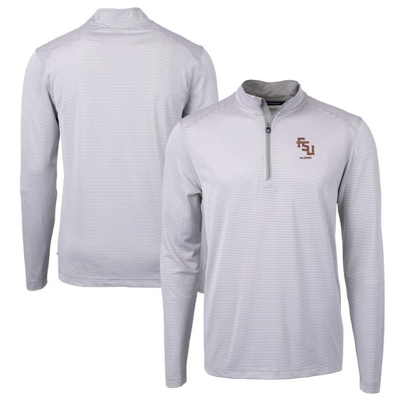 Men's Cutter & Buck Gray Florida State Seminoles Alumni Logo DryTec Virtue Eco Pique Micro Stripe Recycled Quarter-Zip