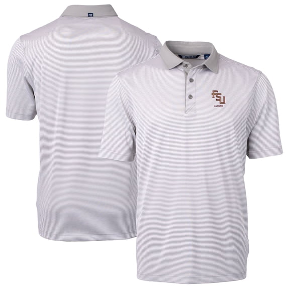 Men's Cutter & Buck Gray Florida State Seminoles Alumni Logo Virtue Eco Pique Micro Stripe Recycled Polo