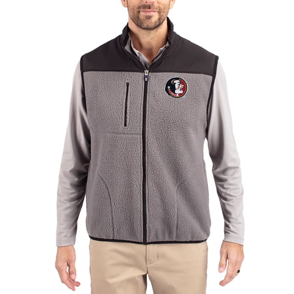 Men's Cutter & Buck Gray Florida State Seminoles Cascade Eco Fleece Full-Zip Vest