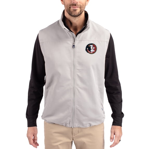Men's Cutter & Buck Gray Florida State Seminoles Charter Eco Recycled Full-Zip Vest