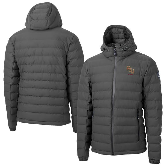 Men's-Cutter & Buck  Gray Florida State Seminoles Mission Ridge Eco Insulated Repreve Hooded Full-Zip Puffer Jacket