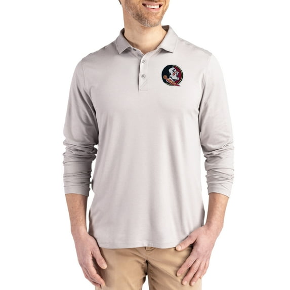 Men's Cutter & Buck Gray Florida State Seminoles Primary Coastline Epic Comfort Long-Sleeve Polo