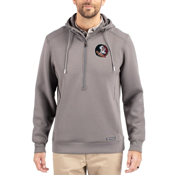 Men's-Cutter & Buck Gray Florida State Seminoles Roam Eco Recycled Half-Zip Pullover Hoodie