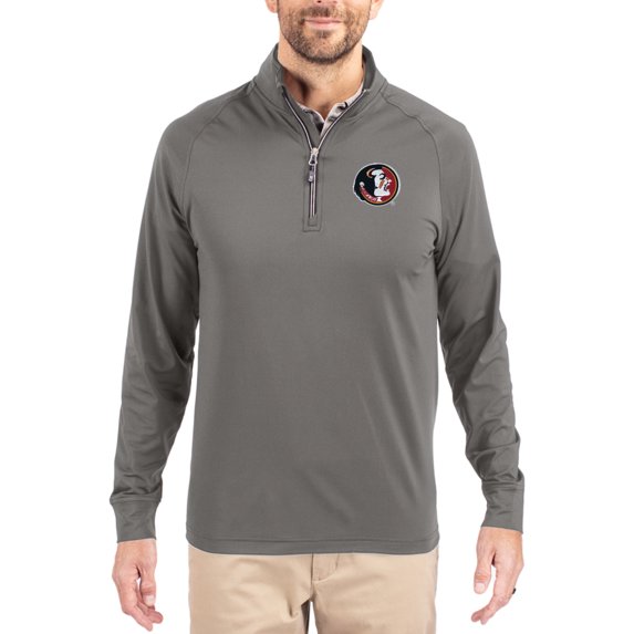 Men's Cutter & Buck Gray Florida State Seminoles Vault Logo Adapt Eco Knit Stretch Raglan Quarter-Zip Pullover