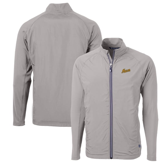 Men's Cutter & Buck Gray George Mason Patriots Adapt Eco Knit Hybrid Recycled Full-Zip Jacket