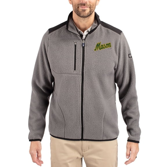 Men's Cutter & Buck Gray George Mason Patriots Cascade Eco Fleece Full-Zip Jacket