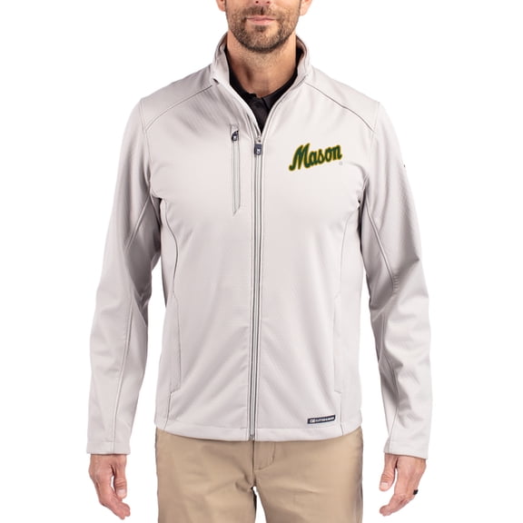Men's Cutter & Buck Gray George Mason Patriots Evoke Eco Softshell Recycled Full-Zip Jacket