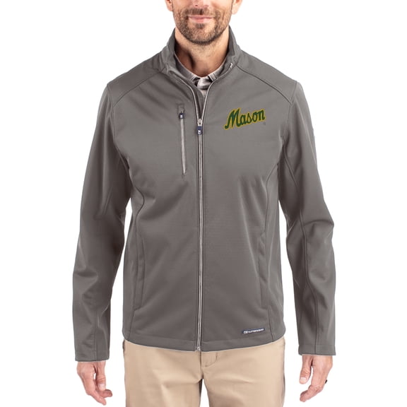 Men's Cutter & Buck Gray George Mason Patriots Evoke Eco Softshell Recycled Full-Zip Jacket