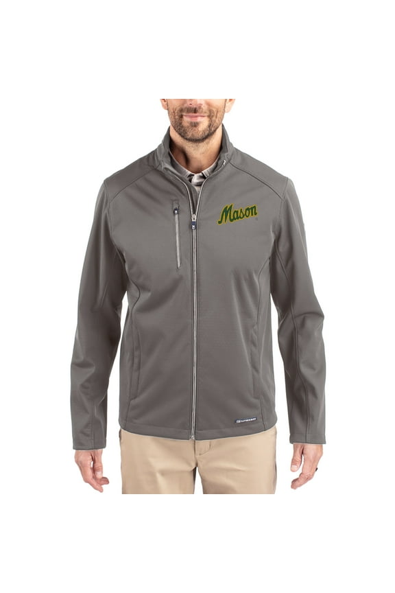 Men's Cutter & Buck Gray George Mason Patriots Evoke Eco Softshell Recycled Full-Zip Jacket
