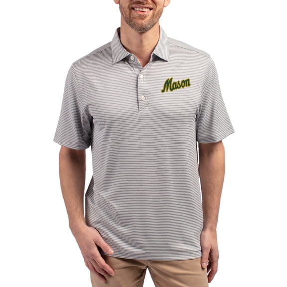 Men's Cutter & Buck Gray George Mason Patriots Forge Eco Double Stripe Stretch Recycled Polo