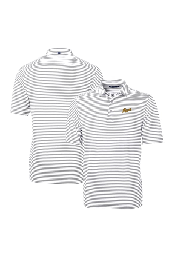 Men's Cutter & Buck Gray George Mason Patriots Throwback Logo Virtue Eco Pique Stripe Recycled Polo