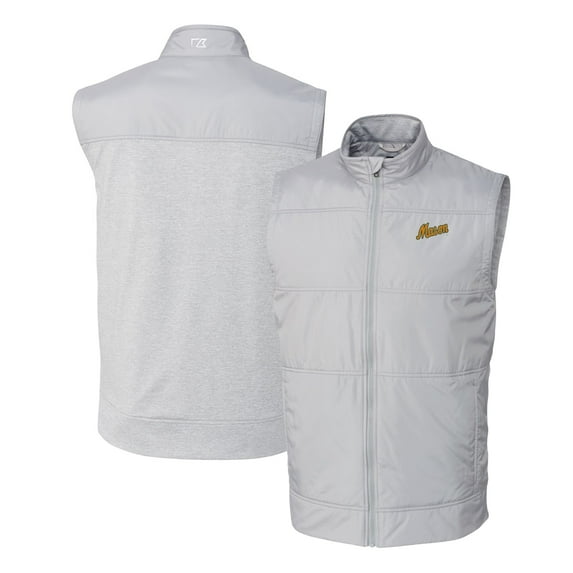 Men's Cutter & Buck Gray George Mason Patriots Vault Stealth Hybrid Quilted Full-Zip Windbreaker Vest