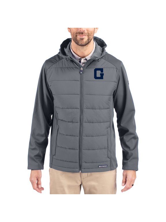 Men's Cutter & Buck Gray Georgetown Hoyas Evoke Hybrid Eco Softshell Recycled Full Zip Hooded Jacket