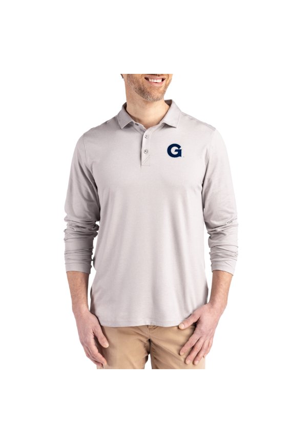 Men's Cutter & Buck  Gray Georgetown Hoyas Primary Coastline Epic Comfort Long-Sleeve Polo