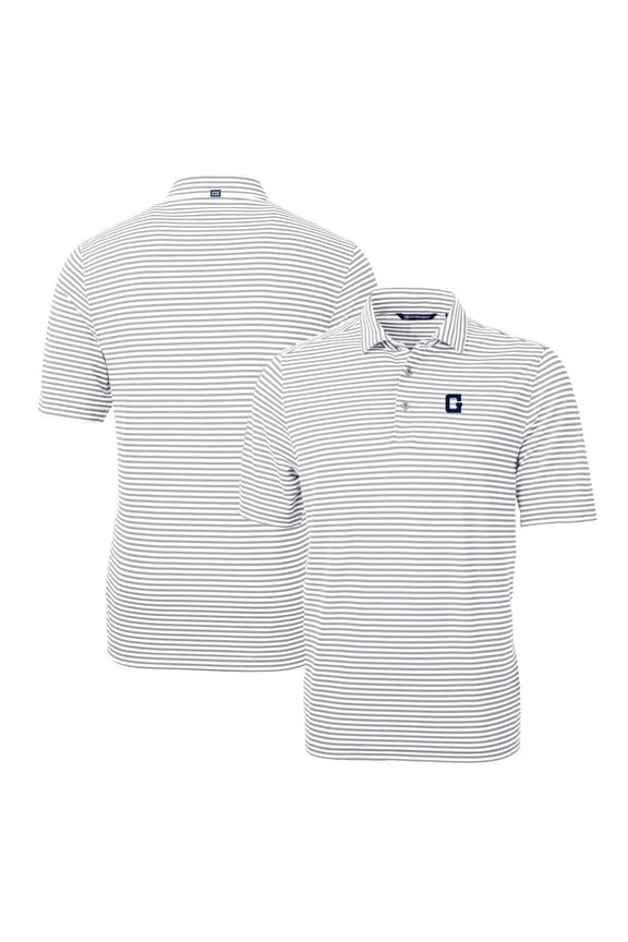 Men's Cutter & Buck Gray Georgetown Hoyas Throwback Logo Virtue Eco Pique Stripe Recycled Polo