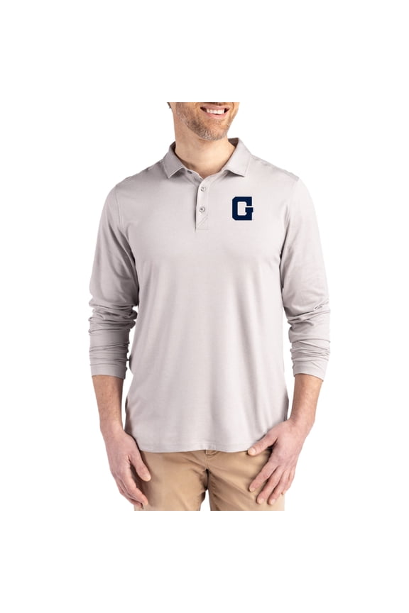 Men's Cutter & Buck  Gray Georgetown Hoyas Vault Coastline Epic Comfort Long-Sleeve Polo