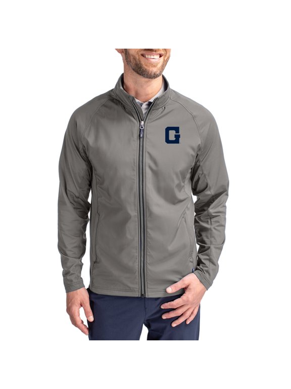 Men's Cutter & Buck Gray Georgetown Hoyas Vault Logo Adapt Eco Knit Raglan Full-Zip Jacket