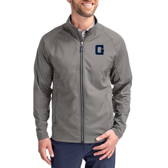 Men's Cutter & Buck Gray Georgetown Hoyas Vault Logo Adapt Eco Knit Raglan Full-Zip Jacket