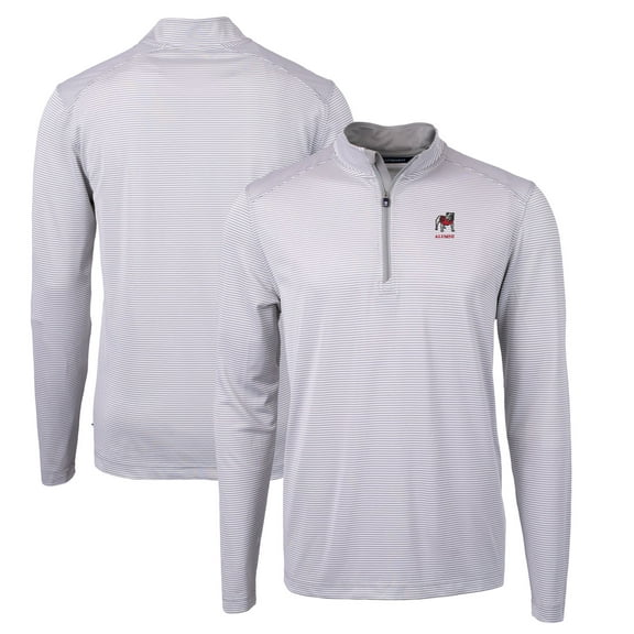 Men's Cutter & Buck Gray Georgia Bulldogs Alumni Logo Virtue DryTec Eco Pique Micro Stripe Recycled Quarter-Zip Top