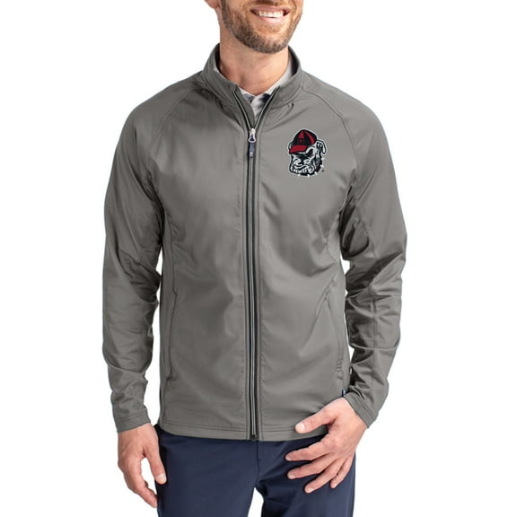 Men's Cutter & Buck Gray Georgia Bulldogs Primary Logo Adapt Eco Knit Raglan Full-Zip Jacket