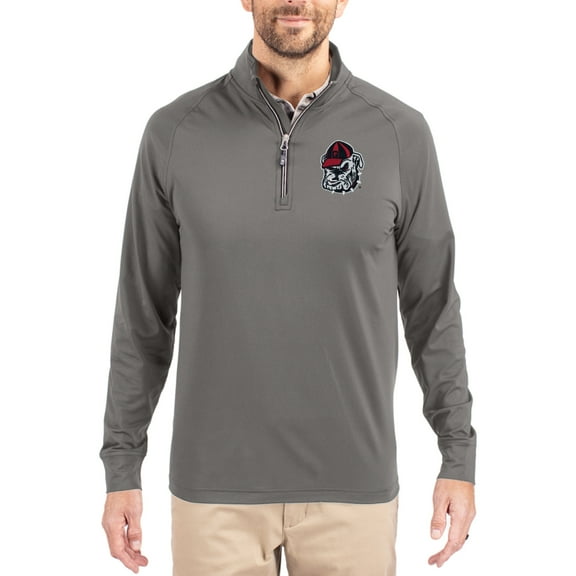 Men's Cutter & Buck Gray Georgia Bulldogs Primary Logo Adapt Eco Knit Stretch Raglan Quarter-Zip Pullover