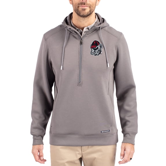 Men's-Cutter & Buck Gray Georgia Bulldogs Roam Eco Recycled Half-Zip Pullover Hoodie