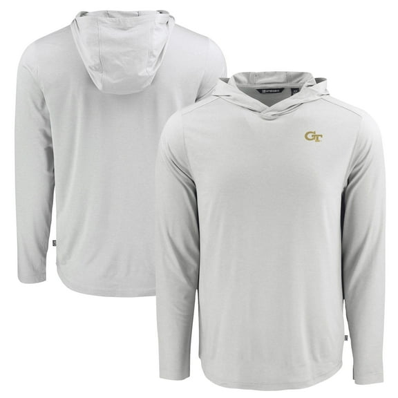 Men's Cutter & Buck Gray Georgia Tech Yellow Jackets Coastline Epic Comfort Eco Recycled Long Sleeve Hoodie T-Shirt