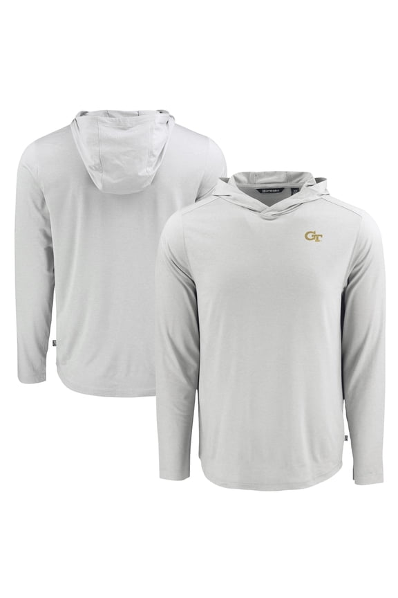 Men's Cutter & Buck Gray Georgia Tech Yellow Jackets Coastline Epic Comfort Eco Recycled Long Sleeve Hoodie T-Shirt