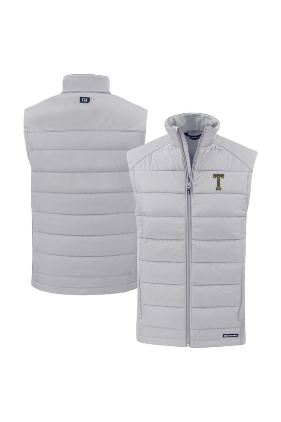 Men's Cutter & Buck Gray Georgia Tech Yellow Jackets Evoke Hybrid Eco Softshell Recycled Full-Zip Vest